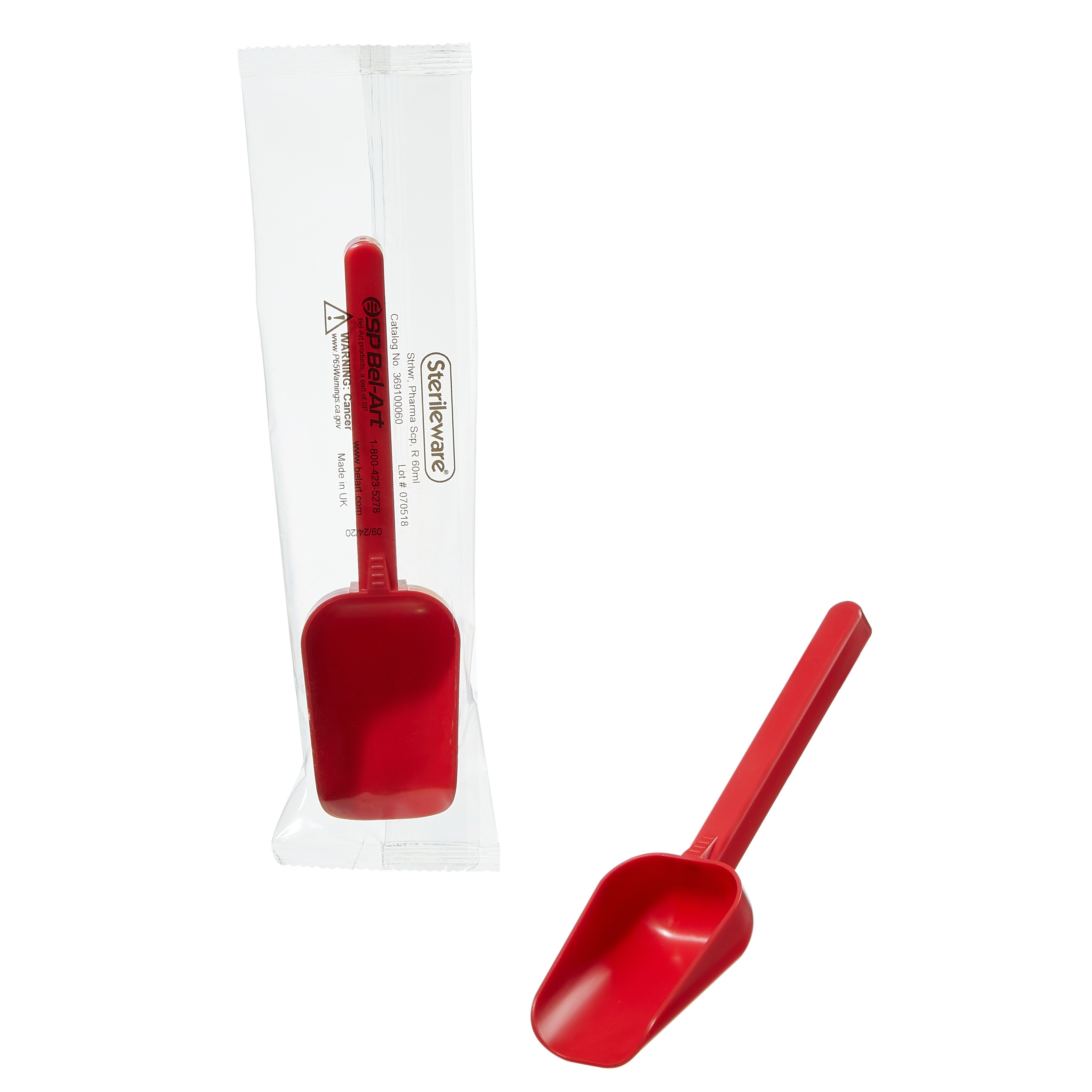 Sterileware Pharma Scoops - Red; 60ml (2oz), Individually Wrapped (Pack of 100)