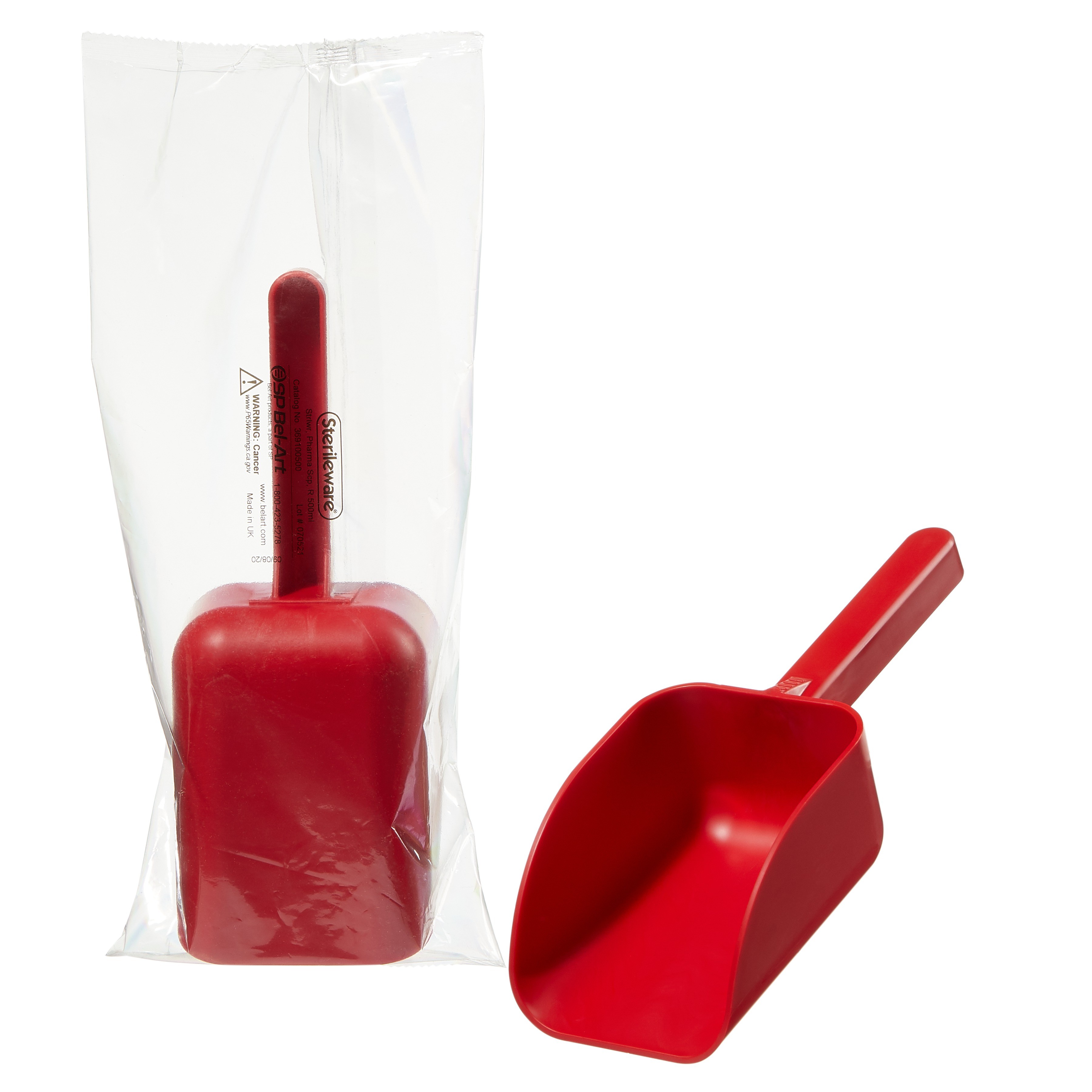 Sterileware Pharma Scoops - Red; 500ml (17oz), Individually Wrapped (Pack of 50)