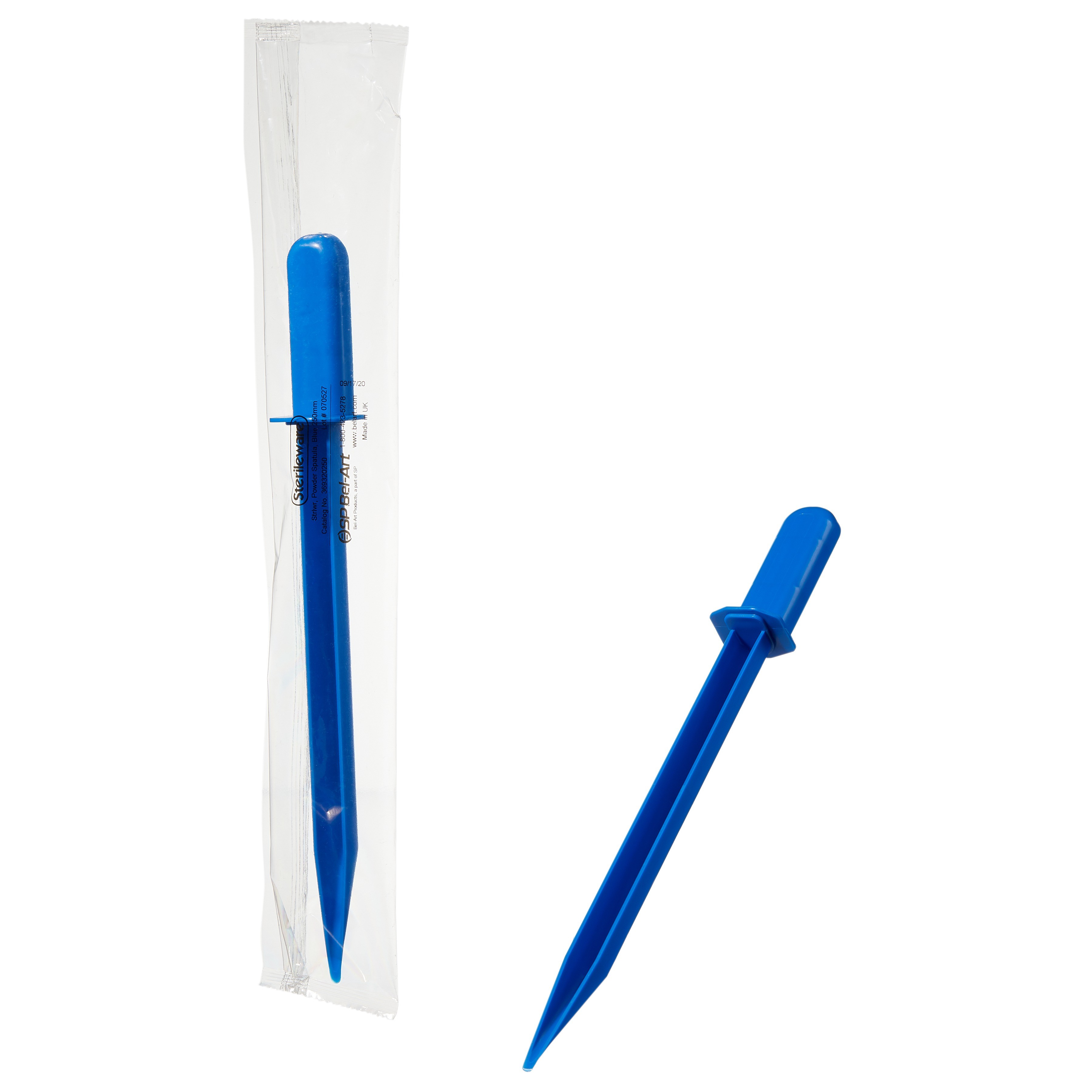 Sterileware Cupped Powder Spatulas; 25cm, Blue, Individually Wrapped (Pack of 100)