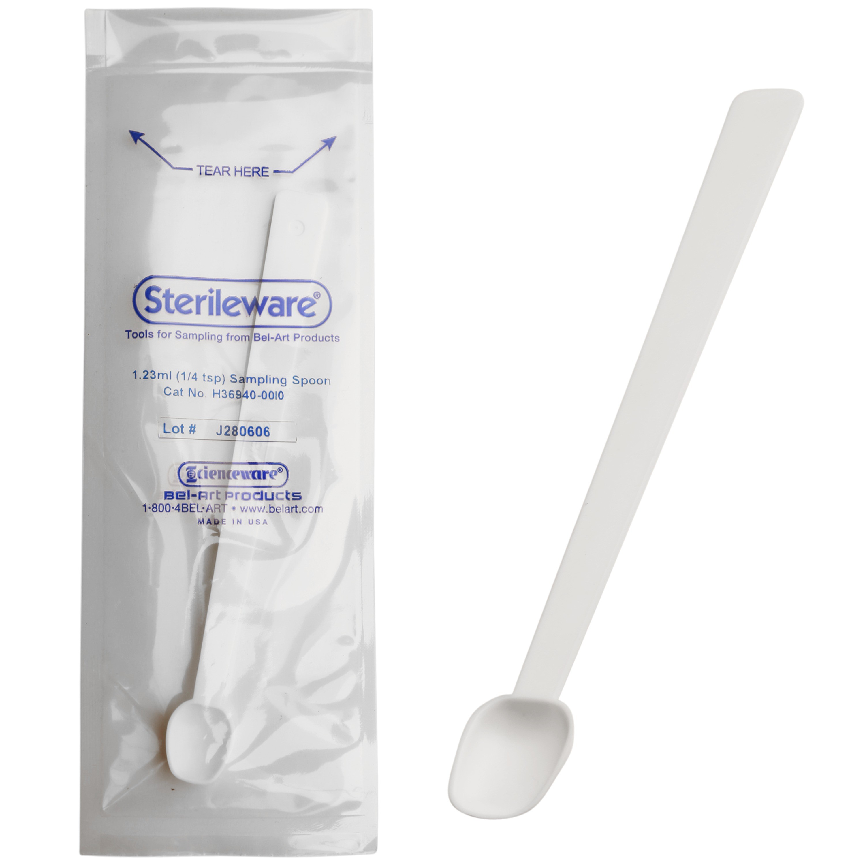 SP Bel-Art Sterileware Long Handle Sterile Sampling Spoon; 1.23ml (¼tsp), Plastic, Individually Wrapped (Pack of 10)