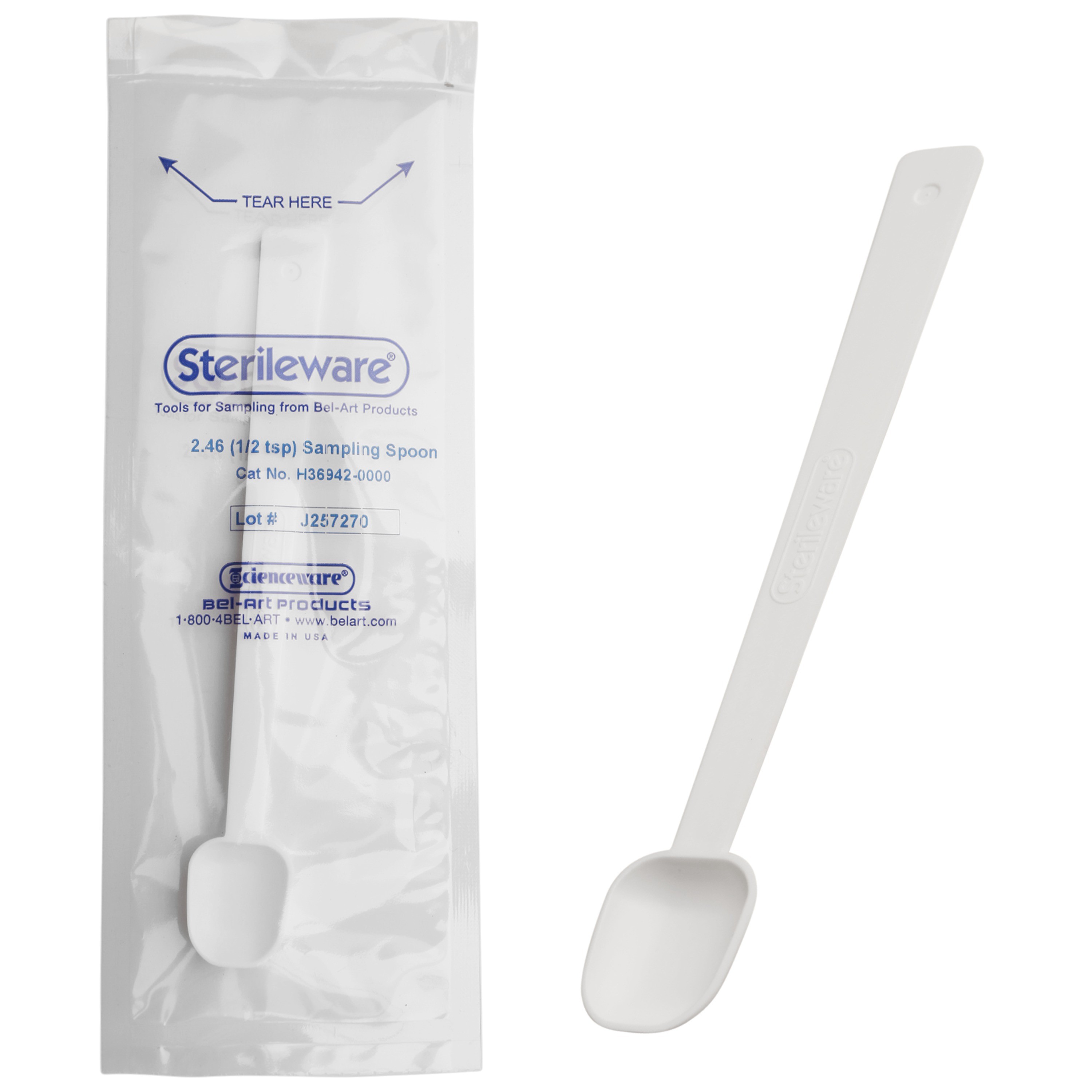 SP Bel-Art Sterileware Long Handle Sterile Sampling Spoon; 2.46ml (½tsp), Plastic, Individually Wrapped (Pack of 200)