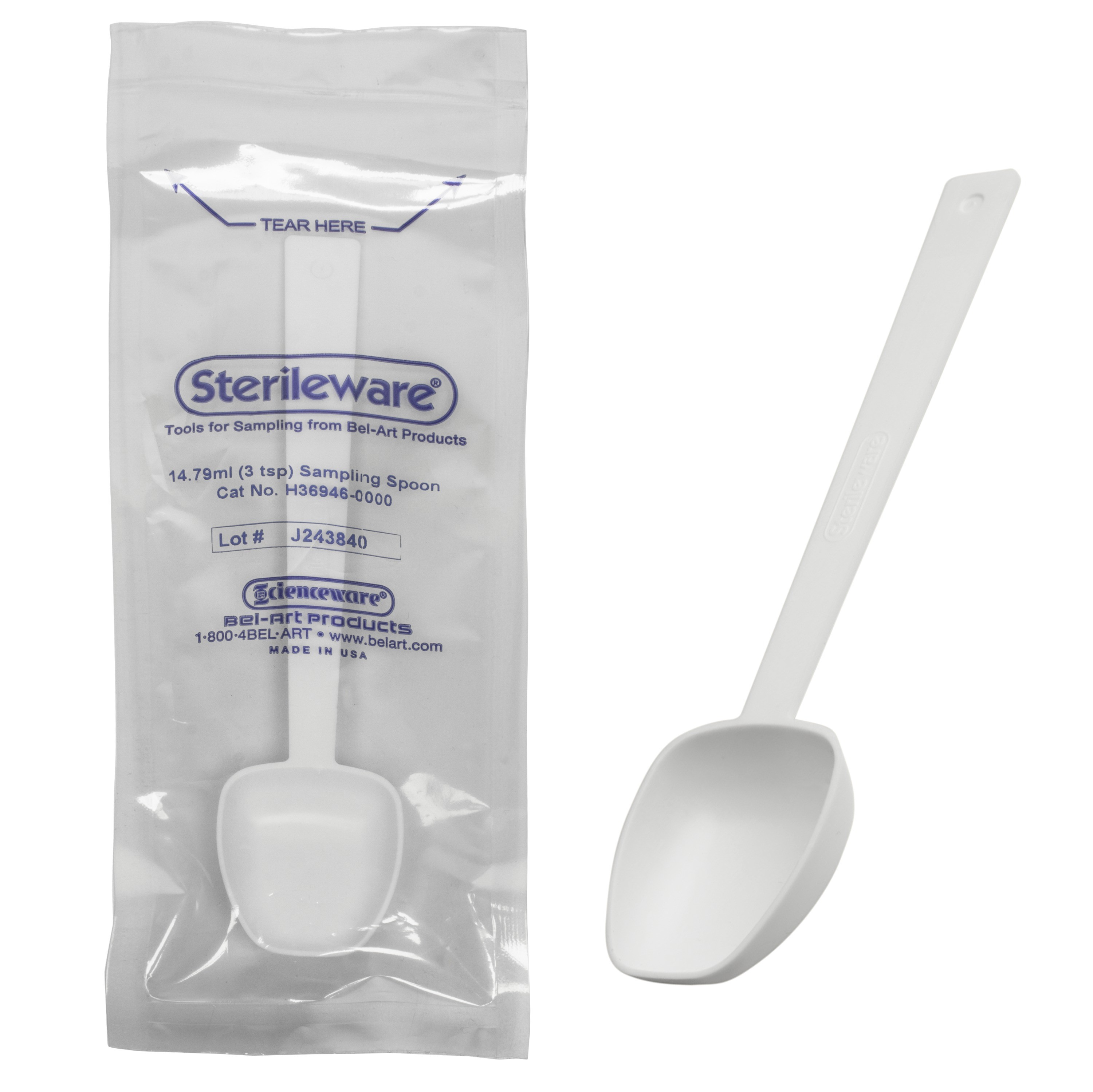 SP Bel-Art Sterileware Long Handle Sterile Sampling Spoon; 14.79ml (3 tsp), Plastic, Individually Wrapped (Pack of 200)