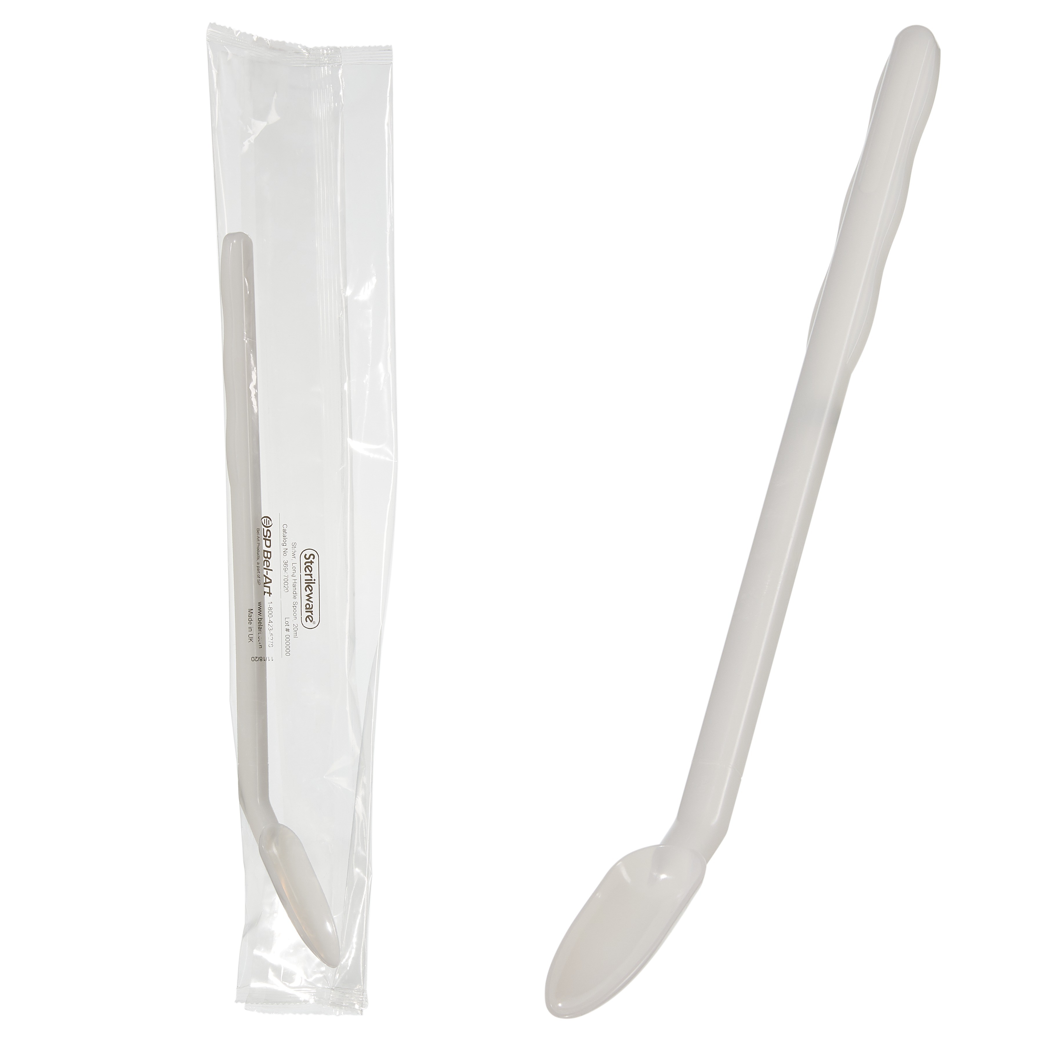 Sterileware Extra-Long, Bent Handle Spoons; 20ml, Individually Wrapped (Pack of 100)