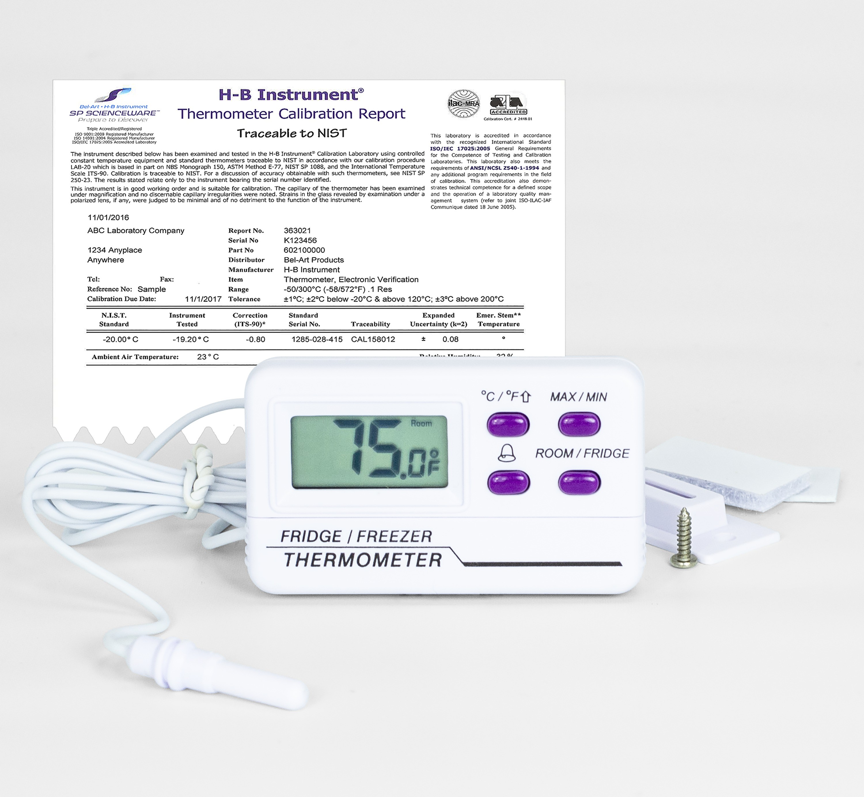 SP Bel-Art, H-B DURAC Calibrated Electronic Thermometer with Waterproof Sensor; -50/70C (-58/158F), 39 x 15mm