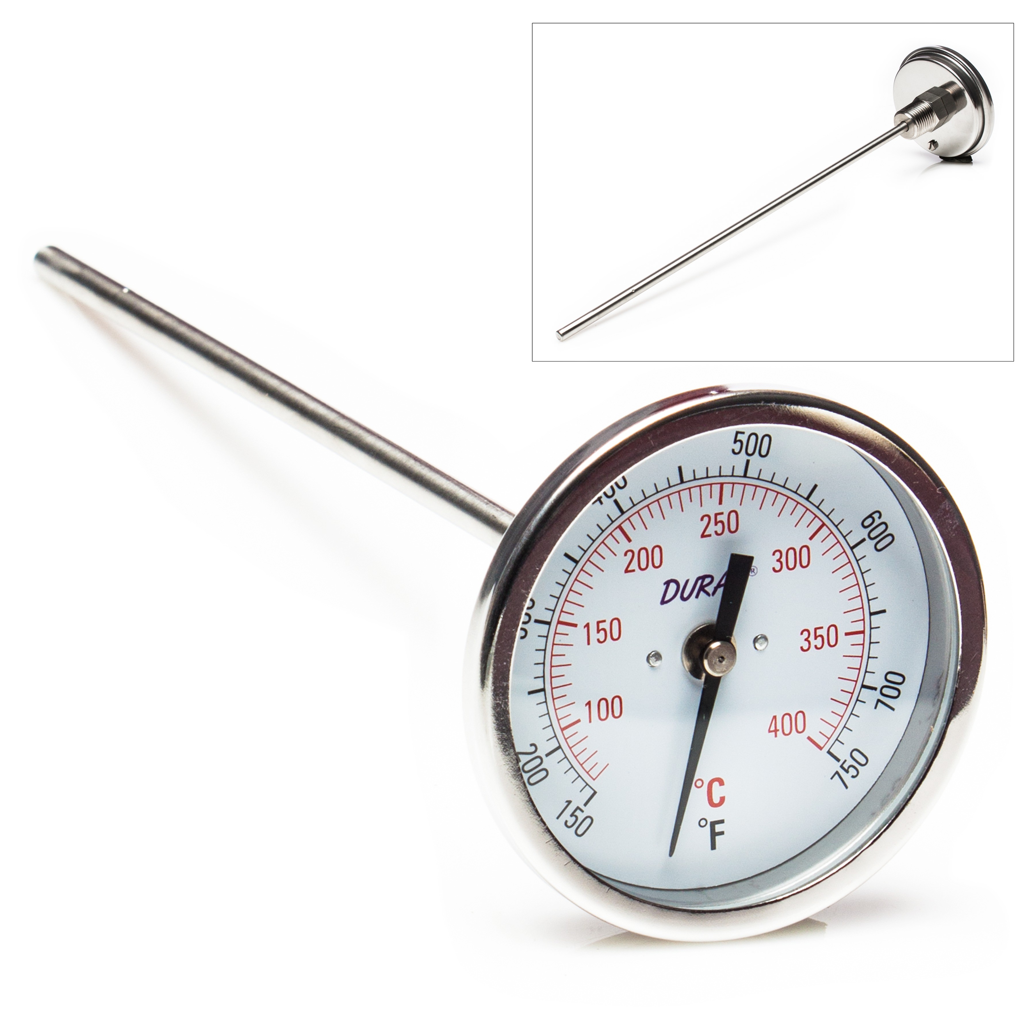 SP Bel-Art, SP Bel-Art, H-B DURAC Bi-Metallic Dial Thermometer; 60 to 400C  (150 to 750F), 1/2 in. NPT Threaded Connection, 75mm Dial