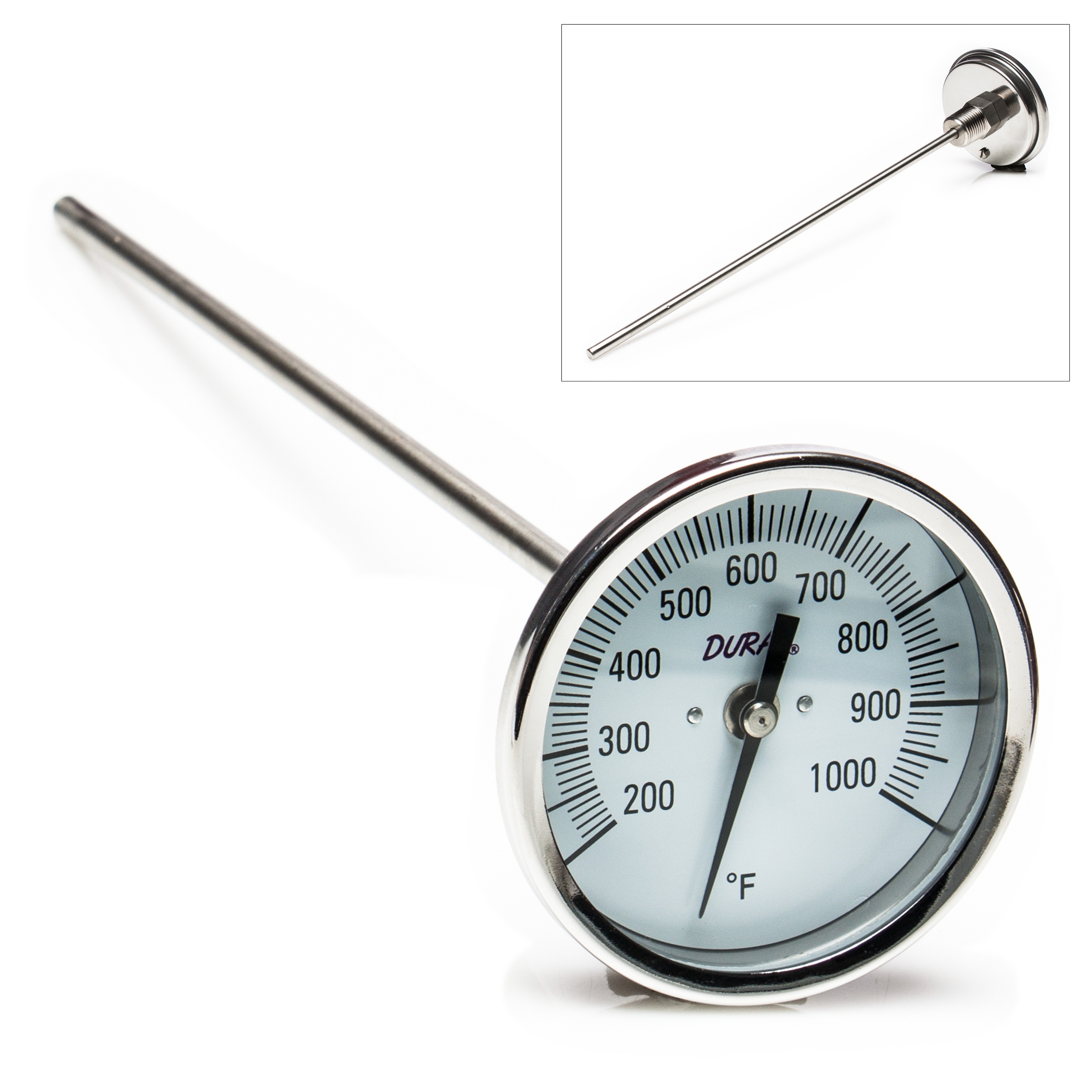 SP Bel-Art, H-B DURAC Bi-Metallic Dial Thermometer; 200 to 1000F, 1/2 in. NPT Threaded Connection, 75mm Dial