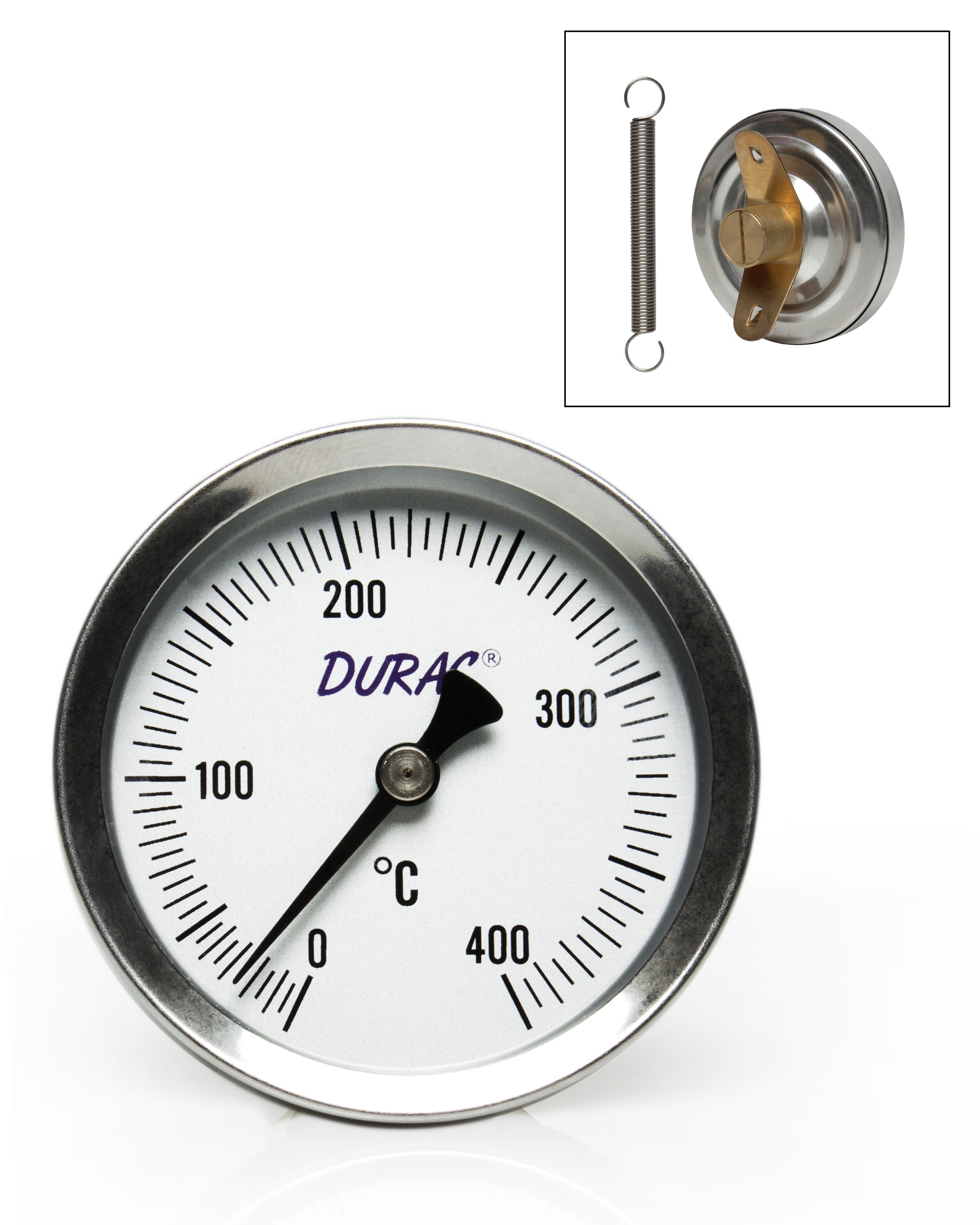 SP Bel-Art, H-B DURAC Bi-Metallic Surface Temperature Thermometer; 0/400C, 64mm Dial, Single Thin Spring