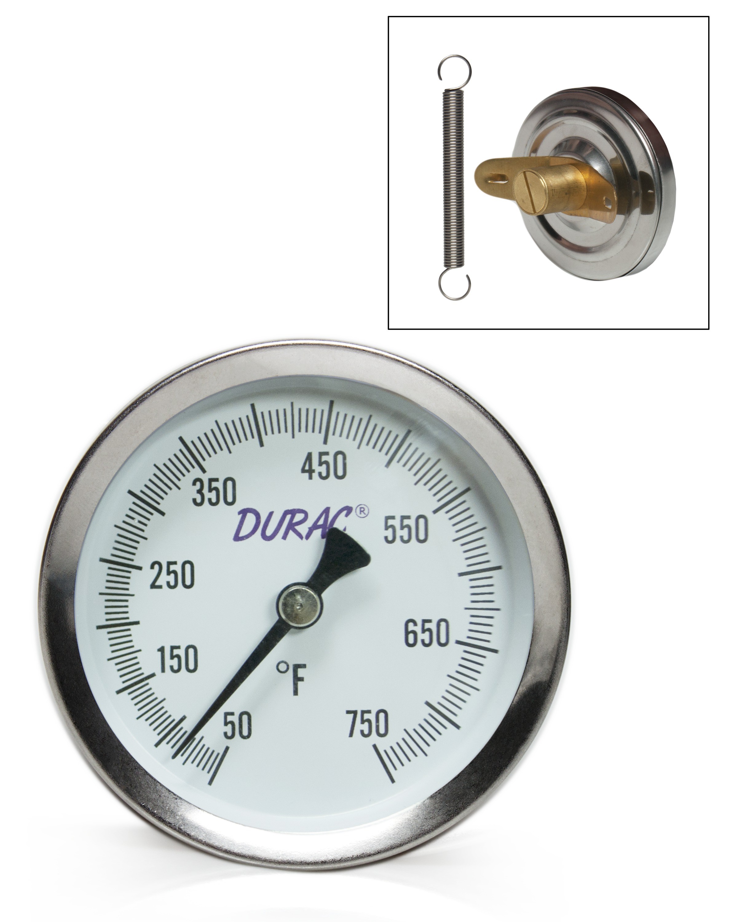 SP Bel-Art, H-B DURAC Bi-Metallic Surface Temperature Thermometer; 50/750F, 64mm Dial, Single Thin Spring