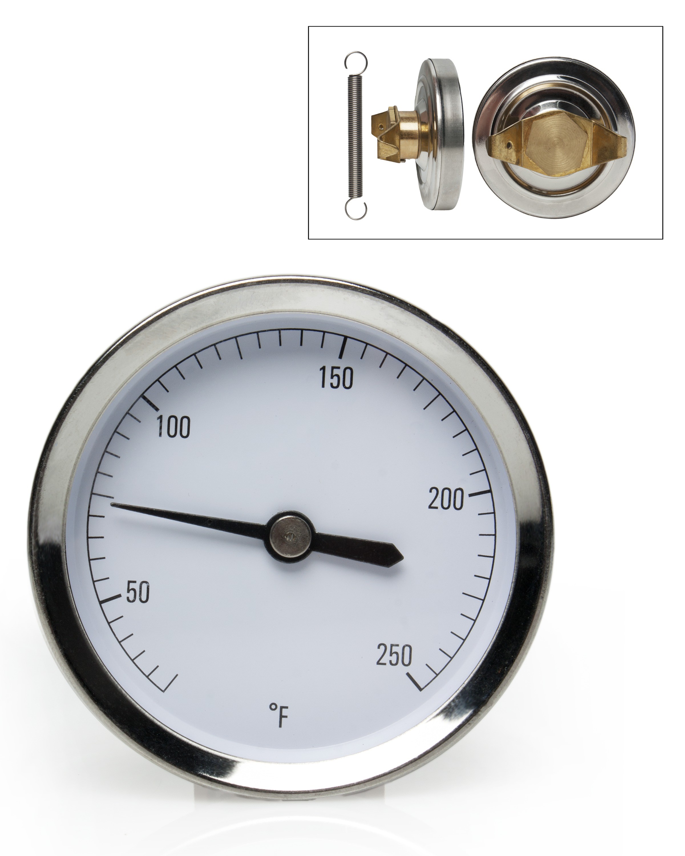 SP Bel-Art, H-B DURAC Bi-Metallic Surface Temperature Thermometer; 25/250F, 64mm Dial, Single Thin Spring
