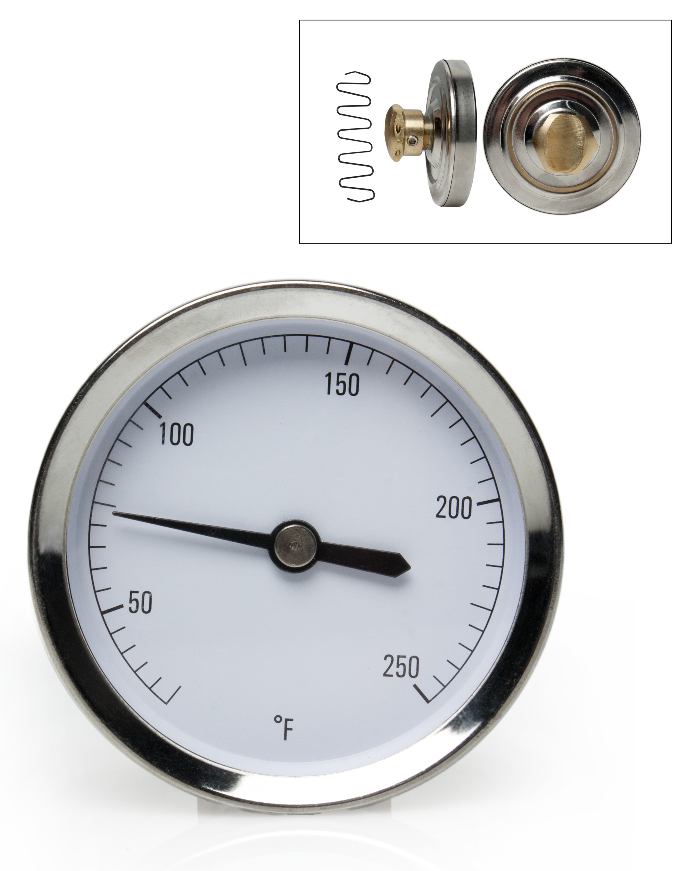 SP Bel-Art, H-B DURAC Bi-Metallic Surface Temperature Thermometer; 50/250F, 64mm Dial, Single Thin Spring