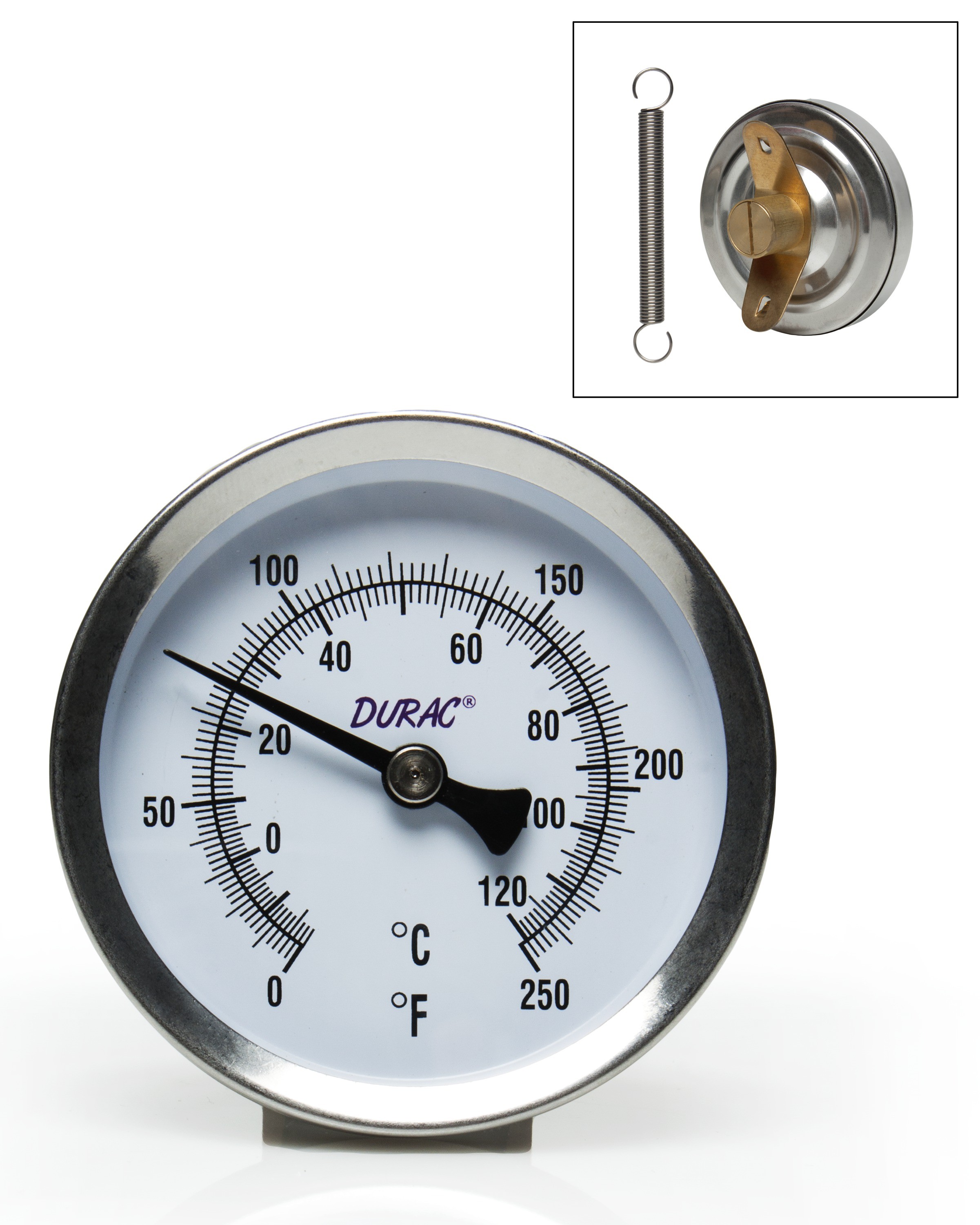 SP Bel-Art, H-B DURAC Bi-Metallic Surface Temperature Thermometer; -18/120C (0/250F), 50mm (2 in.) Dial, Single Thin Spring