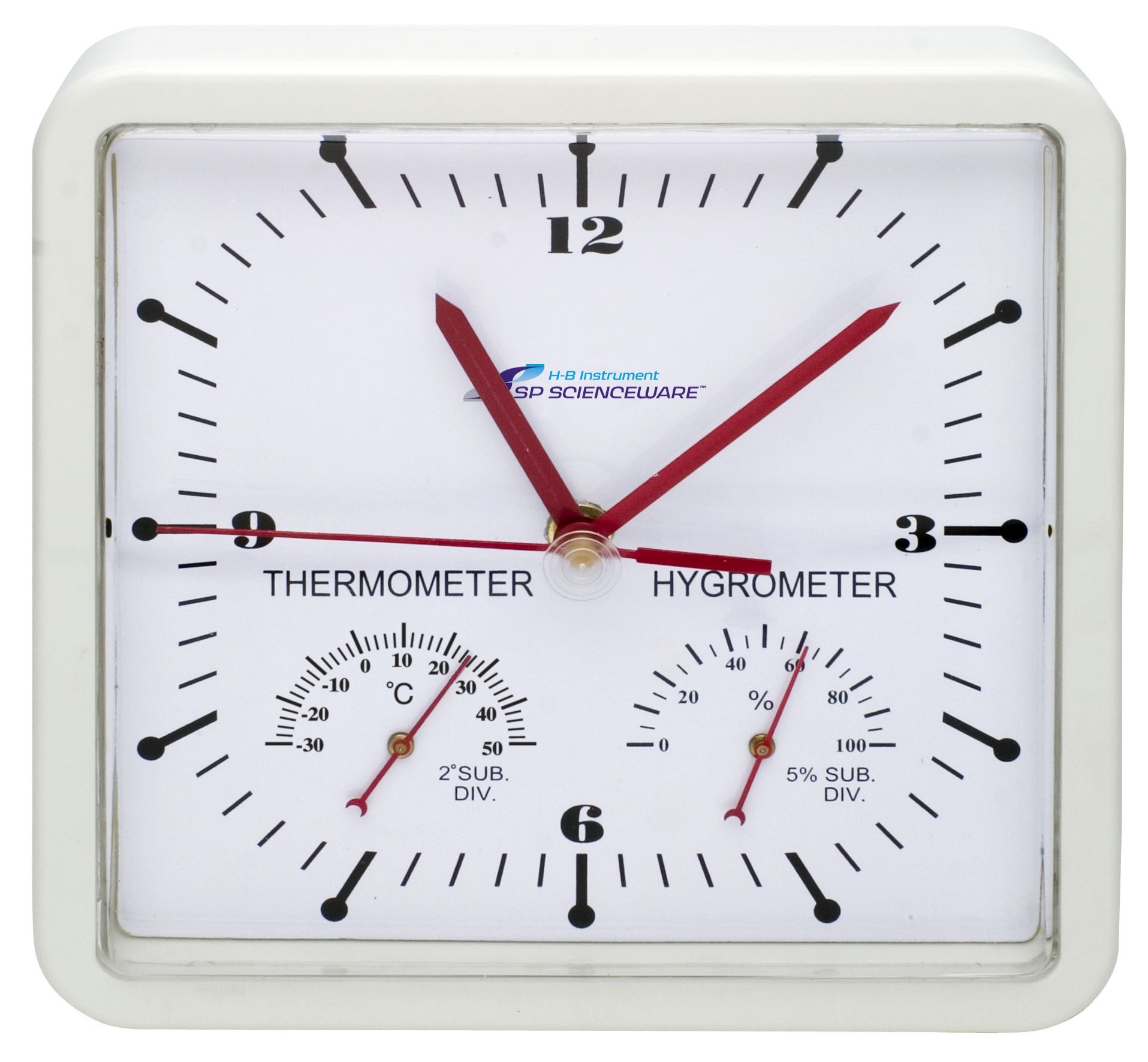 SP Bel-Art, H-B DURAC Thermometer-Hygrometer Square Clock; -30/50C