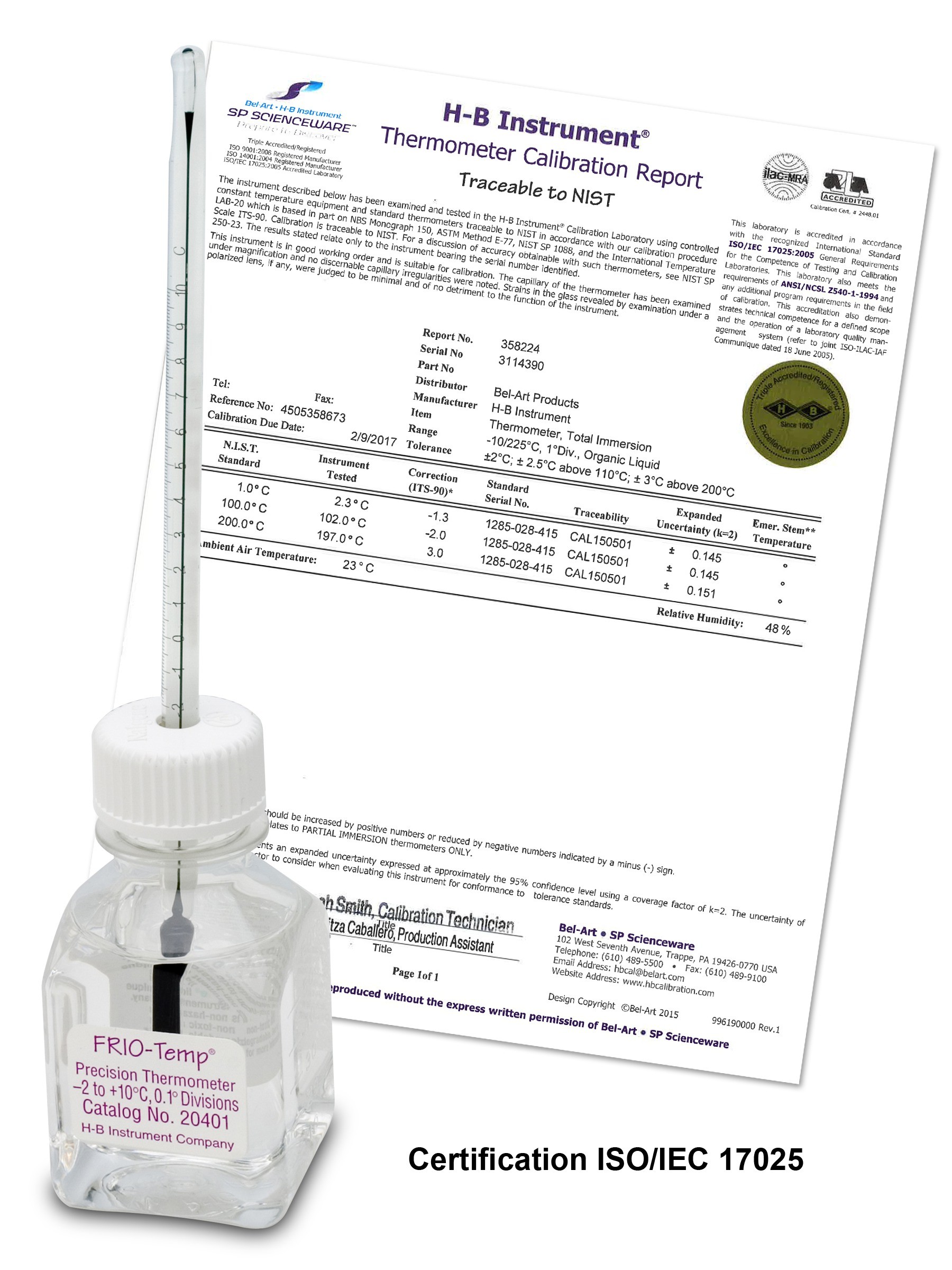 H-B FRIO-Temp Incubator Verification Thermometers with Individual Calibration Report; Traceable to NIST