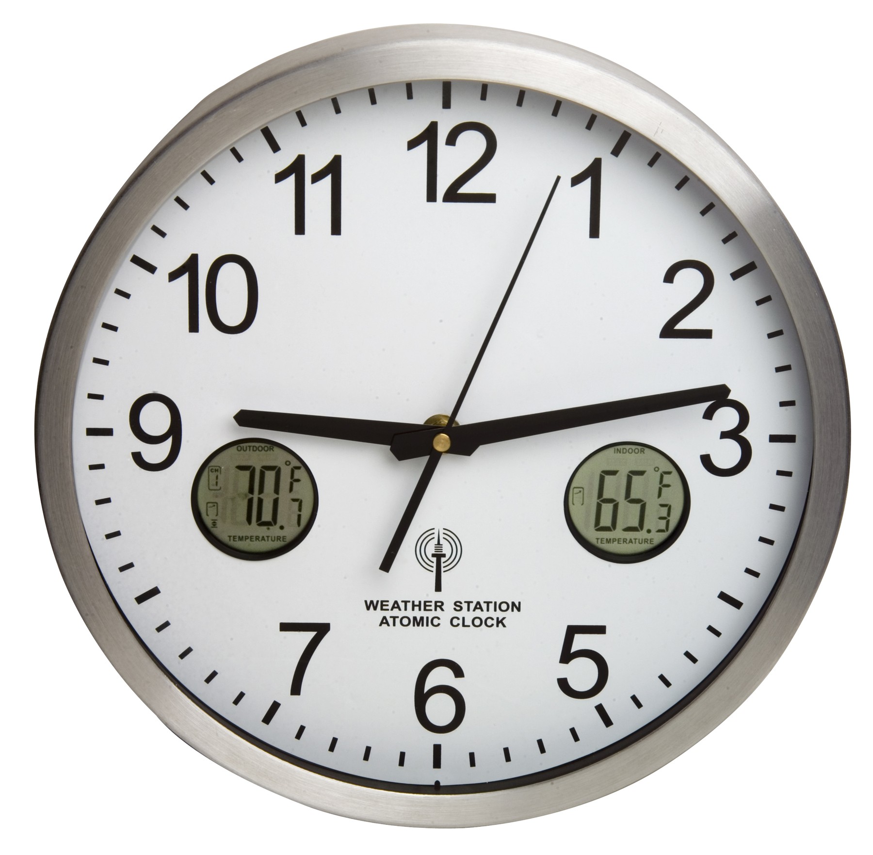 Indoor/Outdoor Atomic Analog Wall Clock with Temperature and