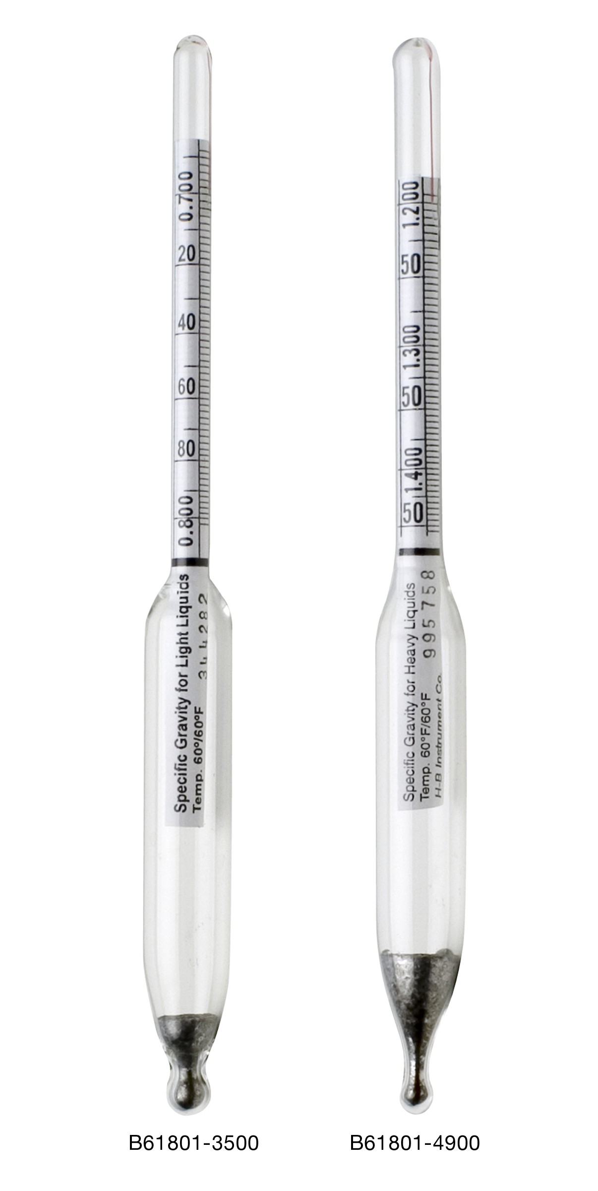 H-B DURAC Specific Gravity / Relative Density (g/cmᶟ) Plain Form Hydrometers; Traceable to NIST