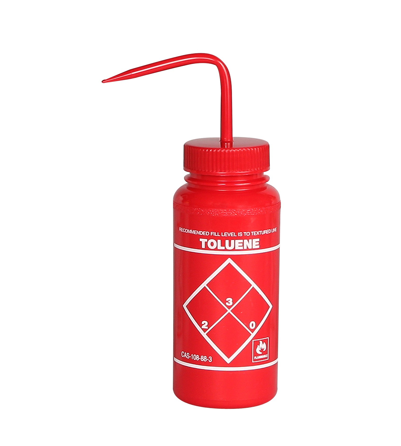 SP Bel-Art Safety-Labeled 2-Color Toluene Wide-Mouth Wash Bottles; 500ml (16oz), Polyethylene w/Red Polypropylene Cap (Pack of 6)