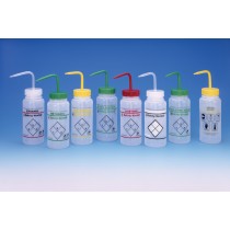 2-Color Wash Bottles – Safety-Vented and Safety Labeled, Wide-Mouth