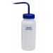 SP Bel-Art Safety-Labeled 2-Color Distilled Water Wide-Mouth Wash Bottles; 500ml (16oz), Polyethylene w/Blue Polypropylene Cap (Pack of 6)