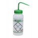 SP Bel-Art Safety-Labeled 2-Color Methanol Wide-Mouth Wash Bottles; 500ml (16oz), Polyethylene w/Green Polypropylene Cap (Pack of 6)