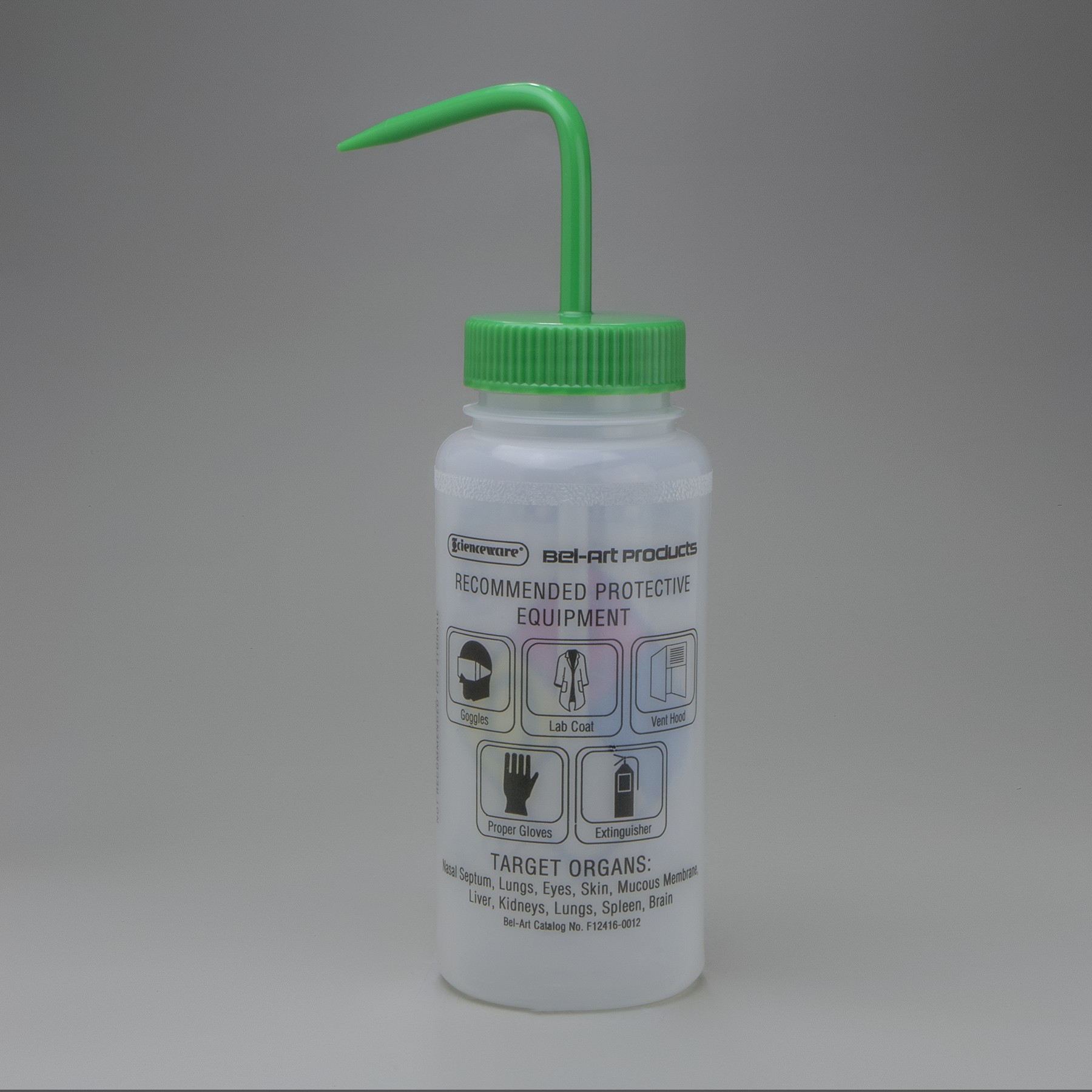 F11646-0611 16oz Polyethylene w//Green Polypropylene Cap Bel-Art Safety-Labeled 2-Color Methyl Ethyl Ketone Wide-Mouth Wash Bottles; 500ml Pack of 6